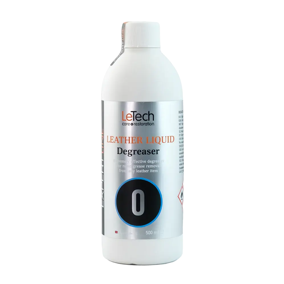 LeTech leather liquid degreaser bottle on a white background