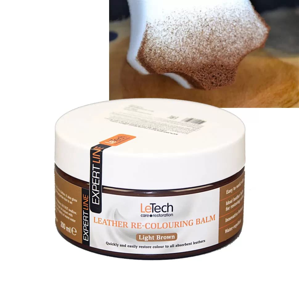 Leather Recoloring Balm by LeTech Made in UK (‎6.4 oz) - Premium Leather Repair Kit for Furniture, Car Seats, Leather Apparel - 4 Colors - Black, Brown, Light Brown and Neutral (Light Brown)