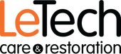 LeTech care & restoration logo with orange and black text