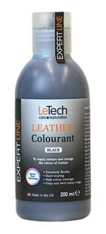 LeTech leather colourant black bottle on a white background