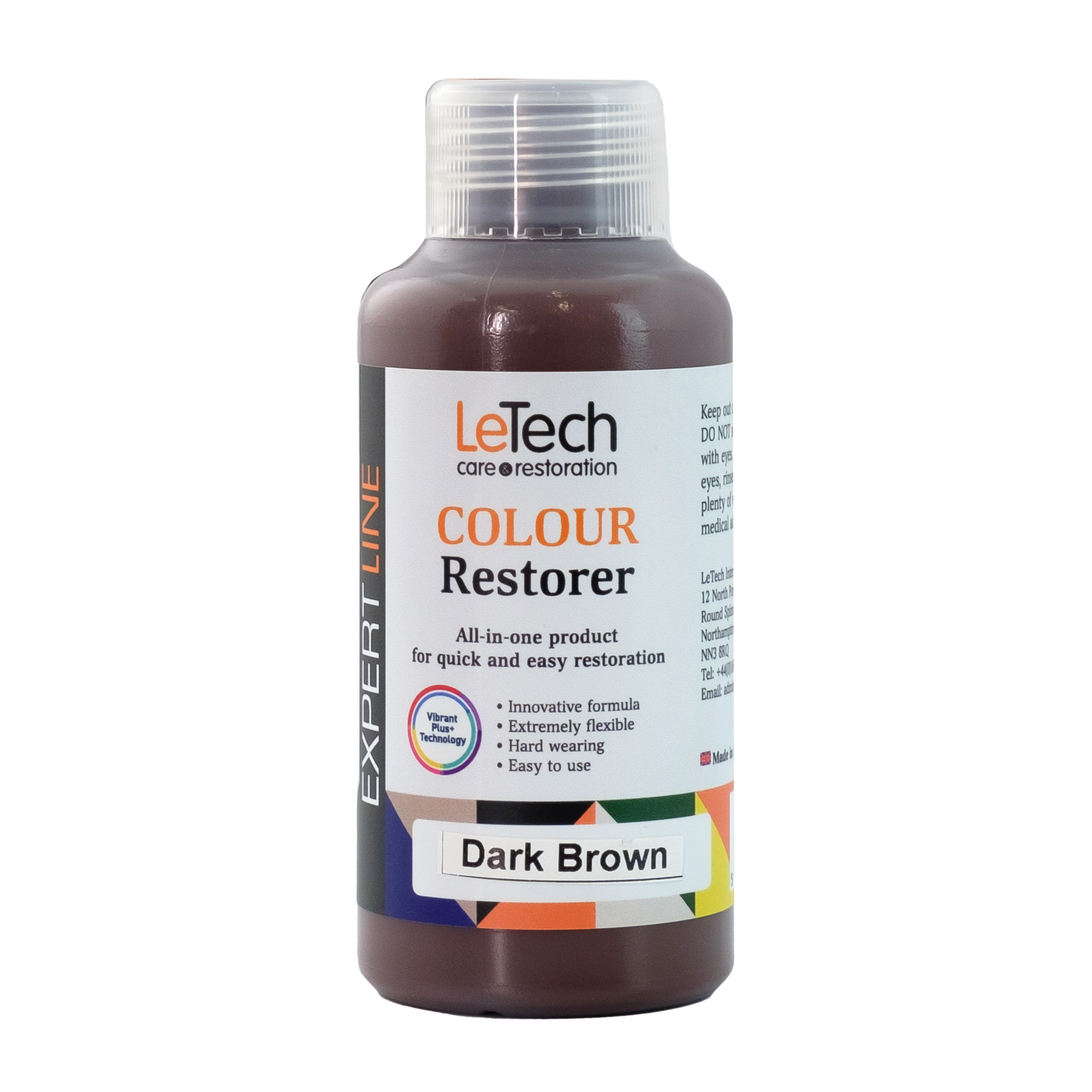 LeTech Colour Restorer bottle for dark brown on a white background