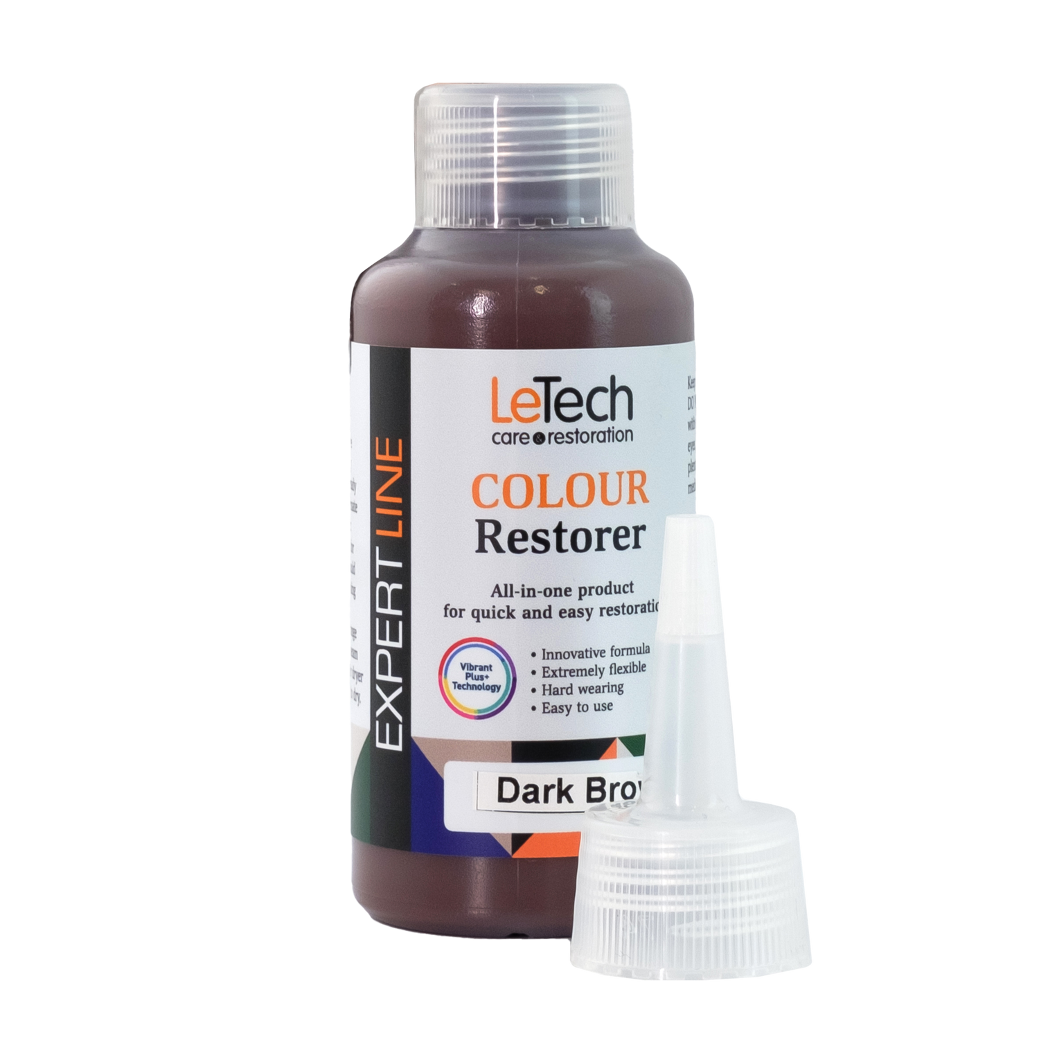 LeTech Colour Restorer bottle for dark brown on a white background
