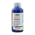 A blue bottle labeled 'LeTech Leather Colour Restorer' designed for restoring leather color and removing scratches.