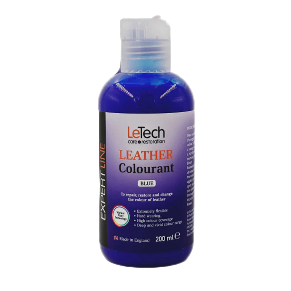 Bottle of LeTech leather colourant on a white background
