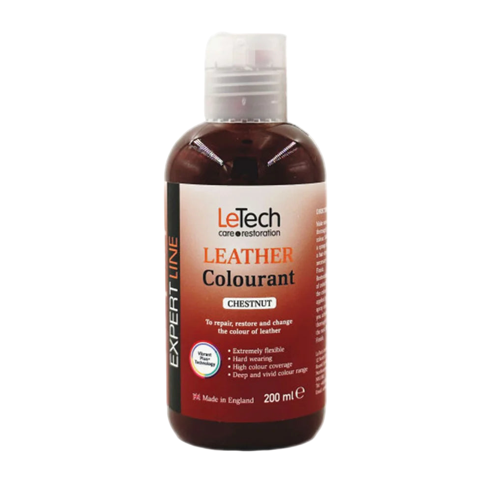 LeTech leather colourant bottle with chestnut color on a white background