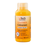 LeTech leather colourant bottle in golden yellow on a white background
