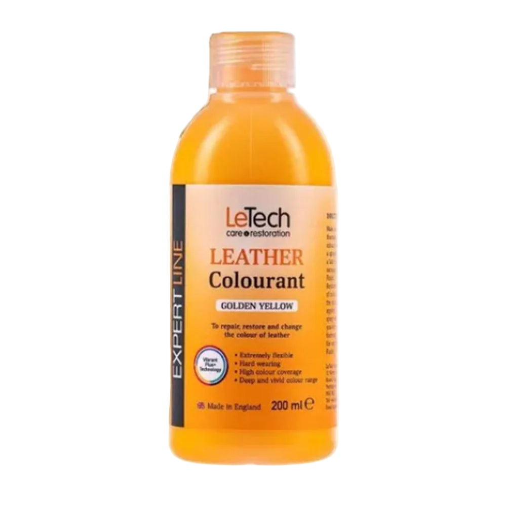 LeTech Leather Colourant bottle in Golden Yellow on a white background