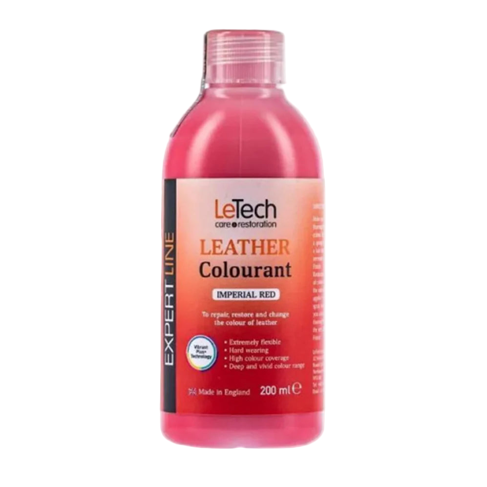LeTech Leather Colourant bottle in Imperial Red on a white background
