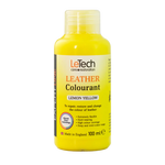 Yellow bottle of LeTech Leather Colourant with lemon yellow color on a white background