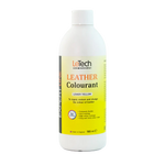 LeTech leather colourant bottle with yellow label on a white background