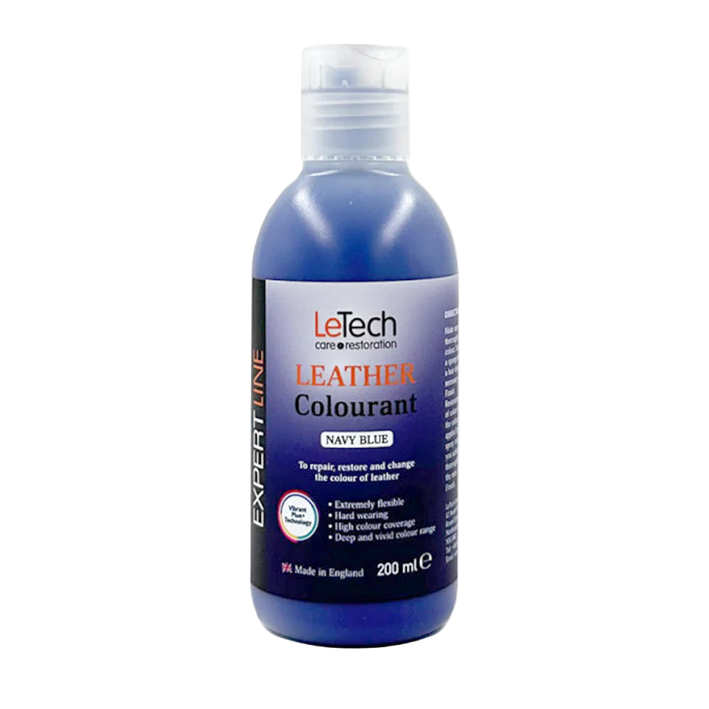 LeTech leather colourant bottle in navy blue on a white background