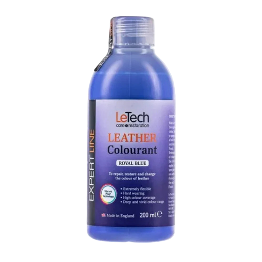 LeTech leather colourant bottle in royal blue on a white background