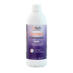 Leather colourant bottle with purple label on a white background