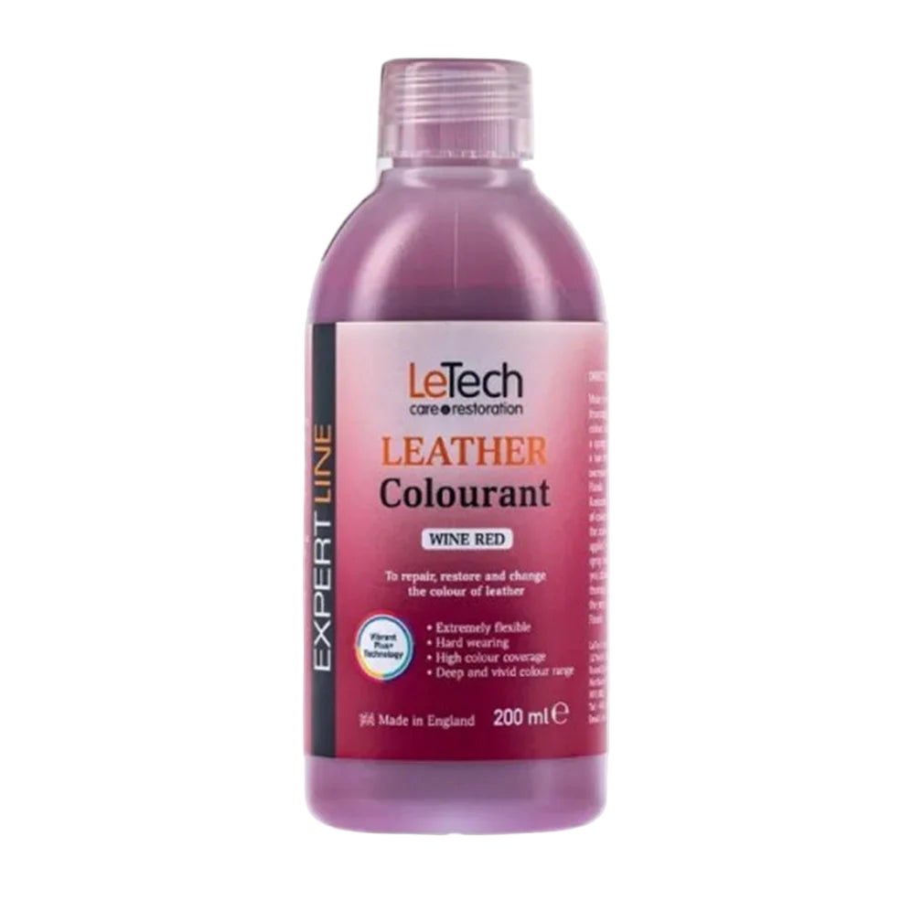 LeTech Leather Colourant bottle for wine red on a white background